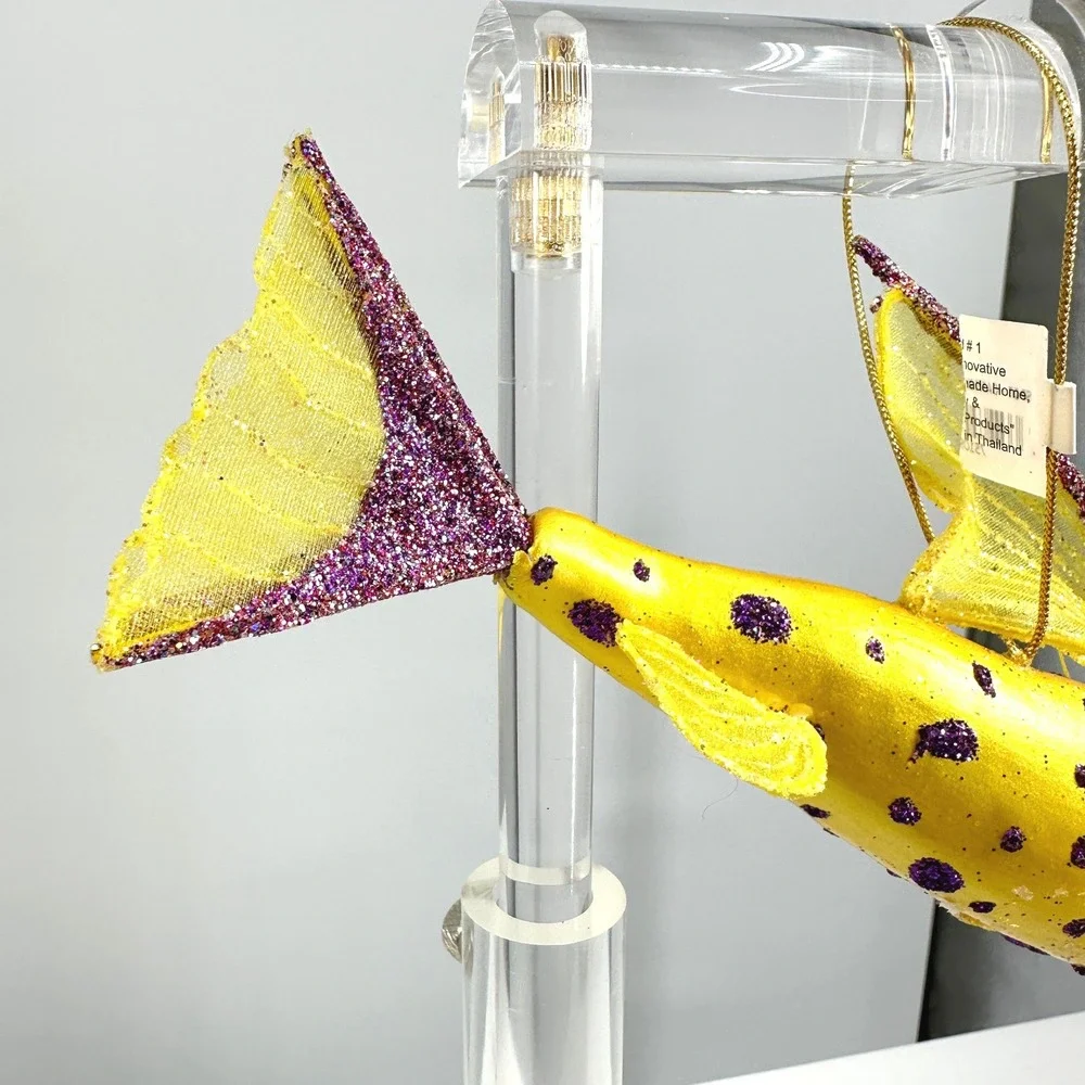 Catfish Ornament Glass Blown Glitter Whiskers‎ Hanging Whimsical Artsy Nautical